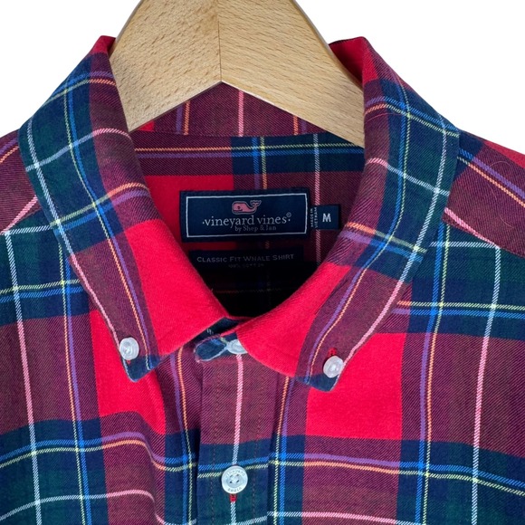 Vineyard Vines Classic Fit Whale Shirt Mens Medium Red Plaid Flannel Preppy - Picture 3 of 7